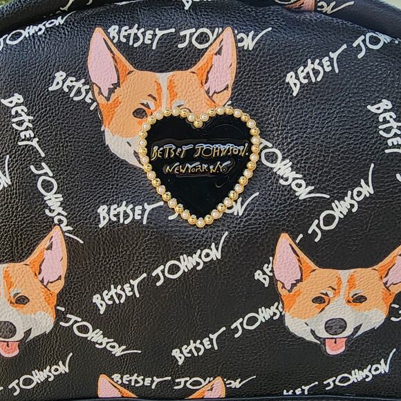 Betsey Johnson Corgi Dog Print Faux Leather Large Backpack Pouch Set - Picture 4 of 10